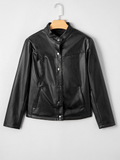 Faux Leather Buttoned Front Boxy Jacket