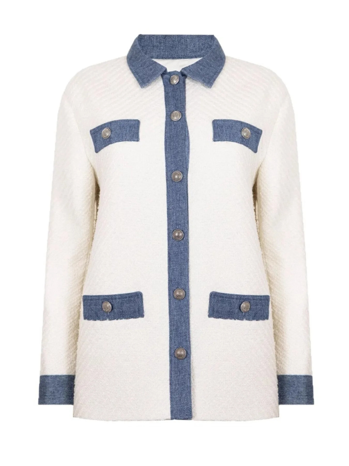 Refined Contrast-Trim Button Jacket
